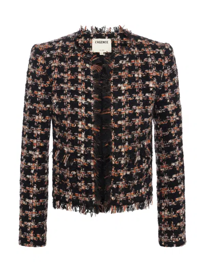 L Agence Angelina Tweed Jacket In Black Multi Tweed