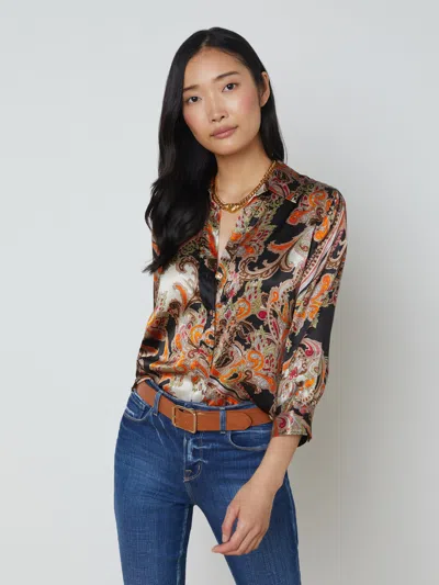 Shop L Agence Dani Silk Blouse In Tonal Tan Paisley Medallion