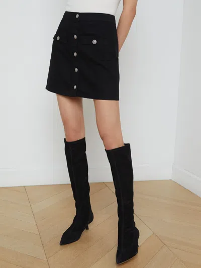 L Agence Kris Denim Mini Skirt In Noir