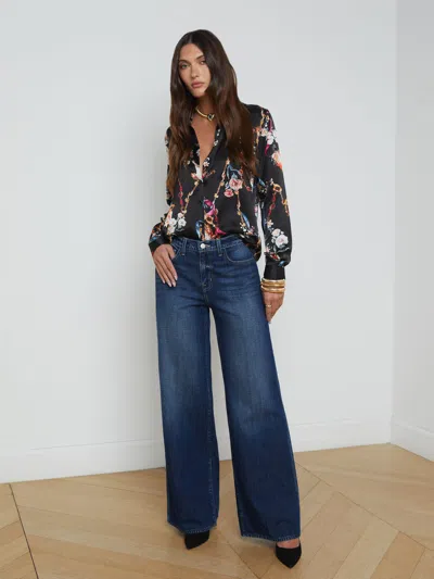 L Agence Tyler Long Sleeve Blouse In Black Multi Rococo Angel In Black