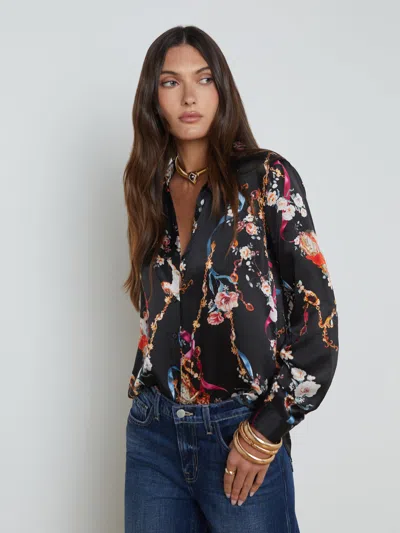 L Agence Tyler Long Sleeve Blouse In Black Multi Rococo Angel In Black