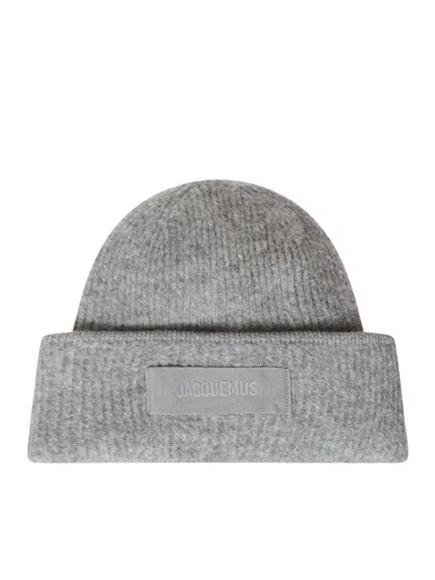 Jacquemus Grey Le Bonnet Gros Grain With Logo Patch On The Brim In Cashmere And Wool Man In Gray