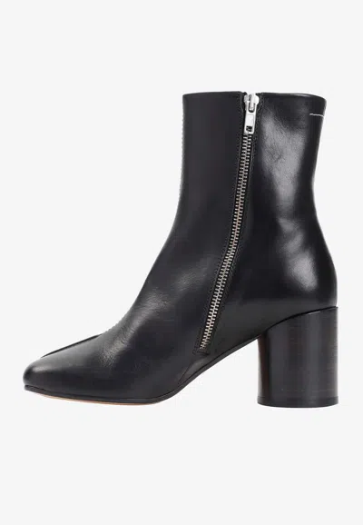 Shop Mm6 Maison Margiela 70 Leather Ankle Boots In Black