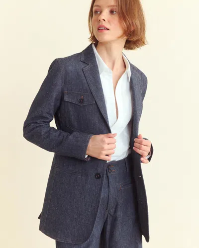 Billy Reid Wool Denim Blazer In Navy