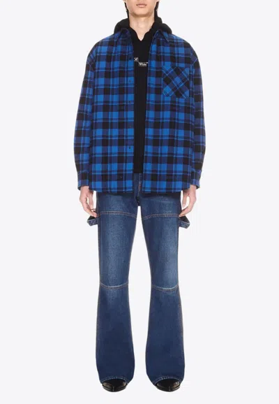 Off-white Plaid Check-pattern Flannel Overshirt In Blue