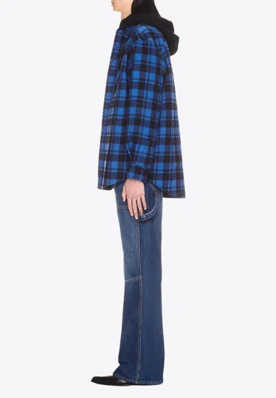 Off-white Plaid Check-pattern Flannel Overshirt In Blue