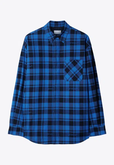 Off-white Plaid Check-pattern Flannel Overshirt In Blue