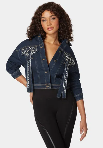Bebe Button Front Stud Detail Denim Jacket In Dark Indigo Wash