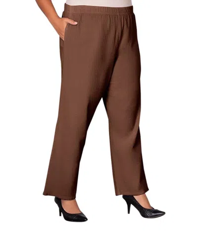 On The Plus Side Wide Leg Crinkle Cotton Pants - Plus In Brown In Brown