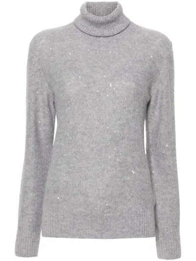 Fabiana Filippi Luxurious Knit Turtleneck Sweater With Cashmere Blend And Elegant Detailing In Gray