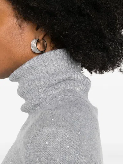 Fabiana Filippi Luxurious Knit Turtleneck Sweater With Cashmere Blend And Elegant Detailing In Gray
