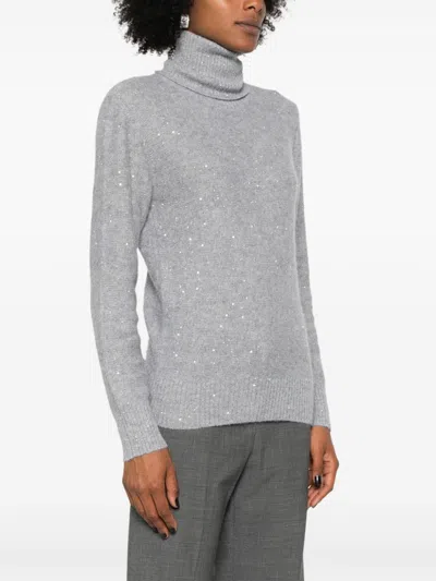 Fabiana Filippi Luxurious Knit Turtleneck Sweater With Cashmere Blend And Elegant Detailing In Gray