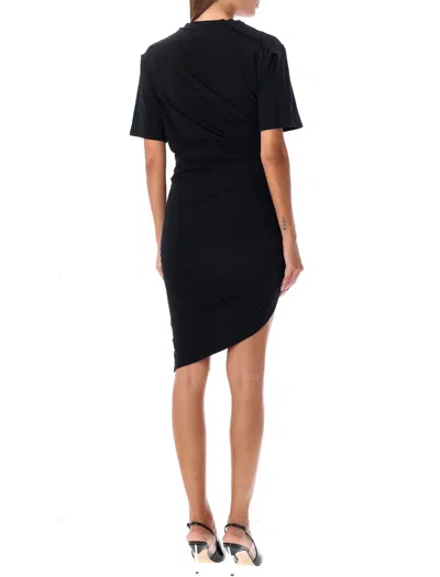 Shop Mugler Chic Ruched Cotton Mini Dress With Asymmetrical Hem In Black