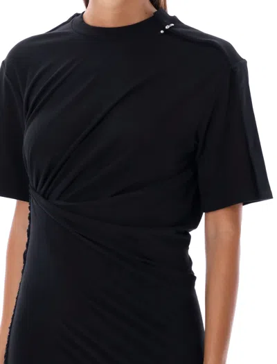 Shop Mugler Chic Ruched Cotton Mini Dress With Asymmetrical Hem In Black