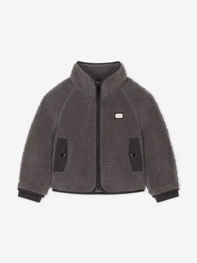 Dolce & Gabbana Faux Fur Jacket With Branded Tag In Grey