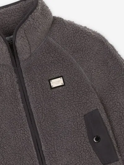 Dolce & Gabbana Faux Fur Jacket With Branded Tag In Grey