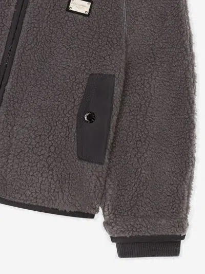 Dolce & Gabbana Faux Fur Jacket With Branded Tag In Grey