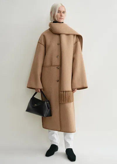 Totême Toteme Embroidered Scarf Wool Blend Coat In Camel