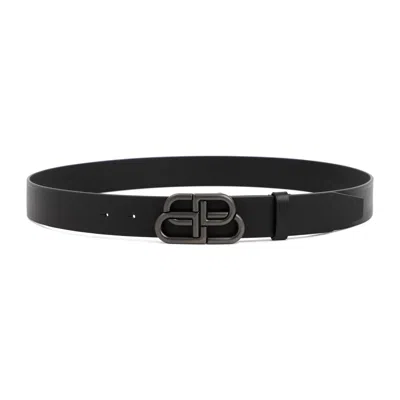 Balenciaga Black Bb Leather Belt In Black