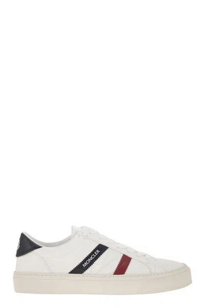 Moncler Monaco White Low Top Sneakers With Tricolor Stripes And Logo In Faux Leather Woman In White