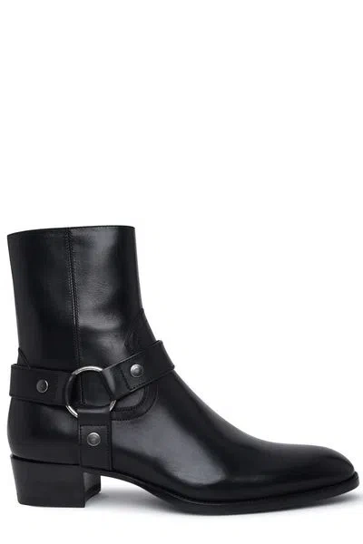 Saint Laurent Wyatt Harness Calf Leather Ankle Boots In Black