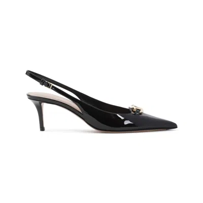Valentino Slingback Vlogo The Bold Edition Black Calfskin Pumps In Black