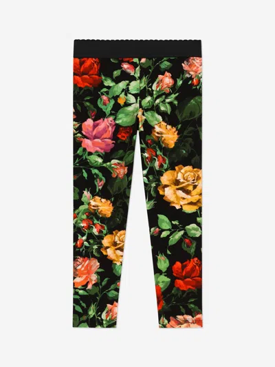Dolce & Gabbana Girls Rose Print Leggings In Multicoloured