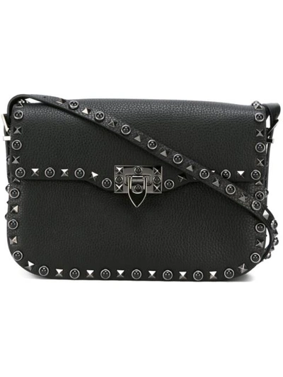 Valentino Garavani 'rockstud - Noir' Calfskin Leather Shoulder Bag - Black