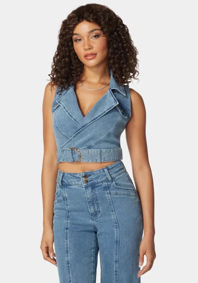 Bebe Sequin Hooded Denim Jacket In Blue Wash