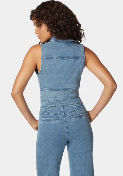 Bebe Sequin Hooded Denim Jacket In Blue Wash