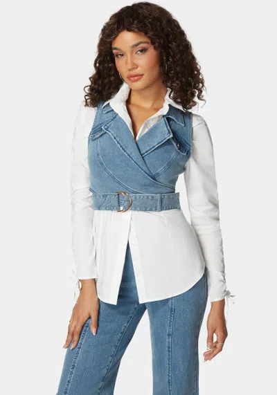 Bebe Sequin Hooded Denim Jacket In Blue Wash