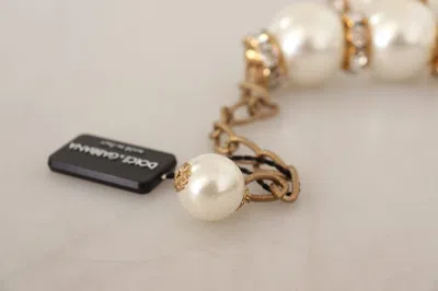 Dolce & Gabbana Elegant Faux Pearl Charm Necklace With Crystal Accents In Gold