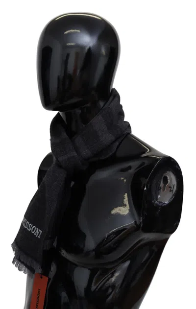 Missoni Black Striped Wool Unisex Neck Wrap Scarf In Black