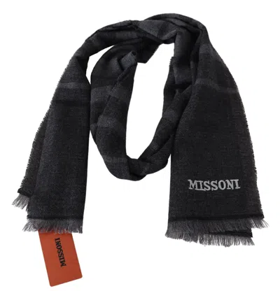 Missoni Black Striped Wool Unisex Neck Wrap Scarf In Black