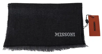 Missoni Black Striped Wool Unisex Neck Wrap Scarf In Black