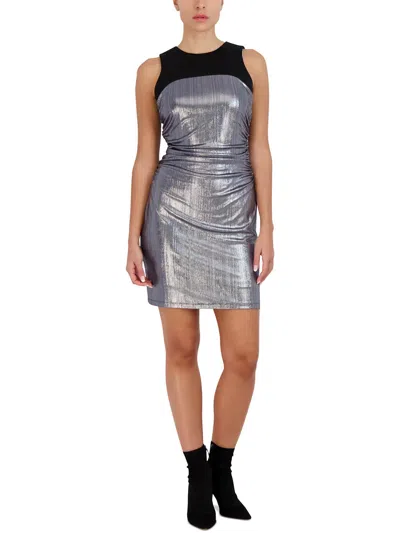 Bcbgmaxazria Metallic Jewel Neck Sleeveless Mini Dress In Multi