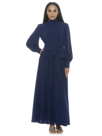 Alexia Admor Saliah Mockneck Blouson Sleeve Dress In Blue