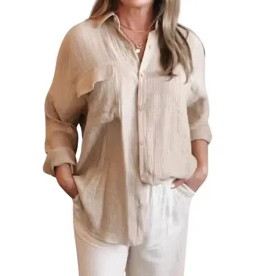 Blu Pepper Breezy Oversized Button Down In Khaki In Green