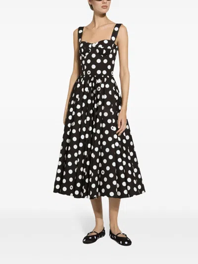 Shop Dolce & Gabbana Dots Print Cotton Midi Dress