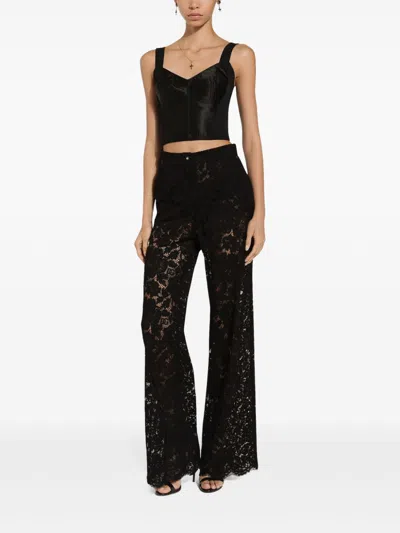 Shop Dolce & Gabbana Lace Wide Leg Trousers