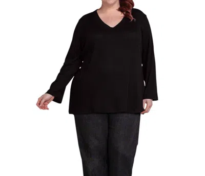 On The Plus Side Waffle Knit Long Sleeve Top - Plus In Black In Black