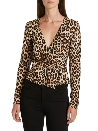 Good American Good Touch Wrap Top In Leopard In Multi