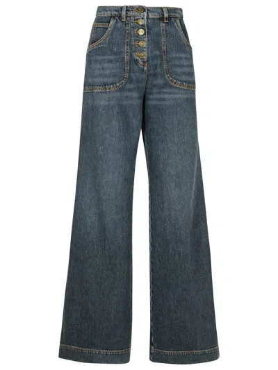 Etro High Waist Wide Leg Jeans With Contrast Stitching