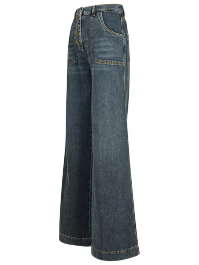 Etro High Waist Wide Leg Jeans With Contrast Stitching