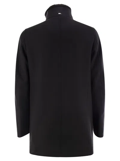 Herno Collar Shearling Removable Pockets Lateral Sleeves Long In Black