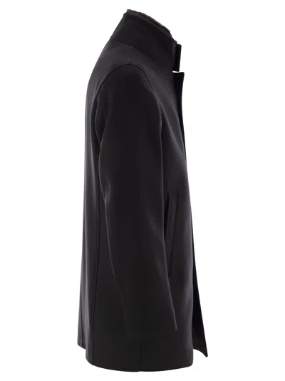 Herno Collar Shearling Removable Pockets Lateral Sleeves Long In Black