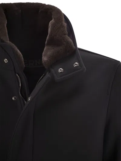 Herno Collar Shearling Removable Pockets Lateral Sleeves Long In Black
