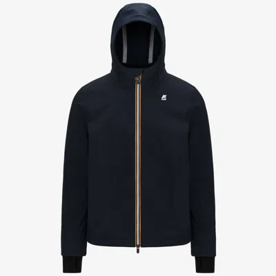 K-way Waterproof Midnight Blue Jacket With Front Zip And Hood In Blue