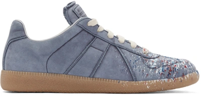 Maison Margiela Replica High-top Paint-effect Leather Trainers In Blue