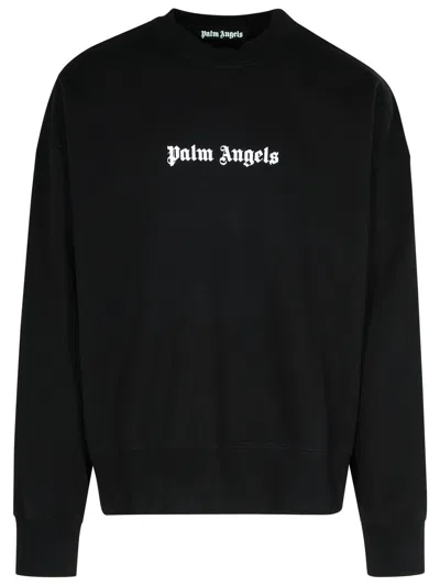 Palm Angels Black Cotton Crew Neck Sweatshirt With White Logo